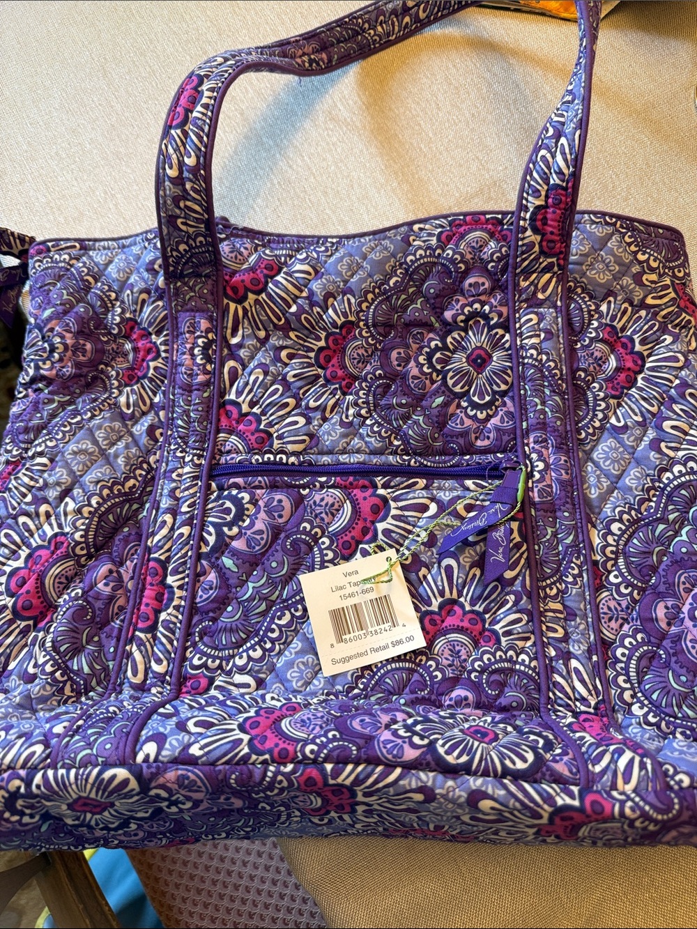 Vera Bradley Quilted Purple Floral Shoulder Bag with Pink Accents
